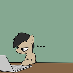 Size: 1000x1000 | Tagged: safe, artist:pj-nsfw, oc, oc only, oc:pj, ..., angry, computer, disapproval, gray eyes, grumpy, male, reaction image, simple background, solo, stallion
