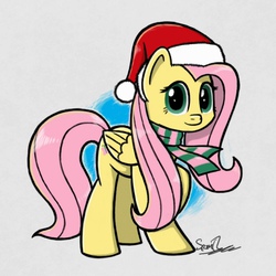 Size: 950x950 | Tagged: safe, artist:sheandog, part of a set, fluttershy, g4, clothes, female, hat, santa hat, scarf, solo