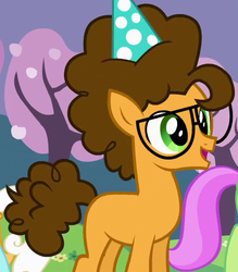 Size: 528x602 | Tagged: safe, screencap, cheese sandwich, merry may, earth pony, pony, pinkie pride, background pony, colt, cropped, cute, diacheeses, glasses, hat, male, party hat, solo focus, young, younger