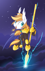 Size: 1400x2200 | Tagged: safe, artist:equestria-prevails, oc, oc only, oc:florence, bat pony, pony, armor, dragoon, solo, spear, weapon