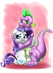 Size: 1200x1653 | Tagged: safe, artist:pia-sama, rarity, spike, dragon, pony, unicorn, g4, butt, female, hug, male, mare, older, older spike, plot, pouting, ship:sparity, shipping, straight