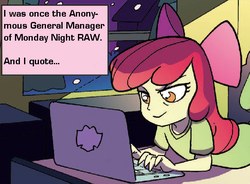 Size: 603x444 | Tagged: safe, idw, apple bloom, equestria girls, g4, spoiler:comic, apple bloom's blog, computer, exploitable meme, laptop computer, meme, wwe