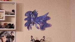 Size: 1024x576 | Tagged: safe, artist:aschenstern, princess luna, g4, craft, female, solo, traditional art, wall stickers, watercolor painting