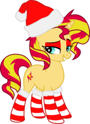 Size: 6804x9419 | Tagged: safe, artist:lunarina, sunset shimmer, pony, unicorn, g4, absurd resolution, bedroom eyes, clothes, eyeshadow, female, hat, santa hat, simple background, socks, solo, striped socks, transparent background, vector