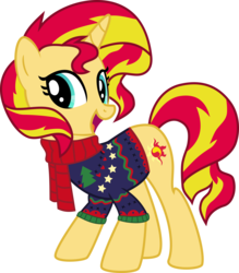 Size: 7593x8659 | Tagged: safe, artist:lunarina, sunset shimmer, pony, unicorn, g4, absurd resolution, clothes, cute, female, scarf, shimmerbetes, simple background, solo, sweater, transparent background, vector