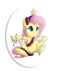 Size: 2000x2340 | Tagged: safe, artist:drawntildawn, fluttershy, g4, animated, christmas lights, female, fluttertree, high res, solo