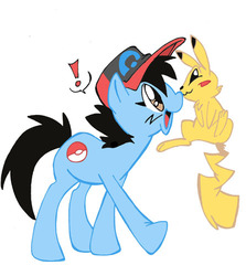 Size: 446x500 | Tagged: safe, artist:bwingbwing, earth pony, pikachu, pony, :3, ash ketchum, pokémon, ponified, simple background, white background