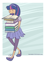 Size: 815x1100 | Tagged: safe, artist:kennasaur, twilight sparkle, human, g4, book, carrying, dark skin, female, humanized, pile, solo