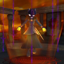 Size: 894x894 | Tagged: safe, artist:tahublade7, twilight sparkle, anthro, plantigrade anthro, g4, 3d, boots, cape, clothes, daz studio, dress, female, glowing eyes, levitation, magic, medallion, oh crap, solo, sword