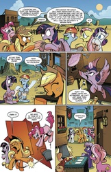 Size: 993x1528 | Tagged: safe, idw, applejack, fluttershy, pinkie pie, polly pinkmaple, rainbow dash, rarity, twilight sparkle, alicorn, pony, g4, spoiler:comic, spoiler:comic26, canter creek cardplayer, female, idw advertisement, mane six, mare, preview, twilight sparkle (alicorn), unnamed character, unnamed pony
