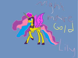 Size: 4560x3408 | Tagged: safe, artist:drawinggirl4, artist:moongazeponies, princess gold lily, g4, female, grin, high res, nightmare, raised hoof, smiling, solo, spread wings