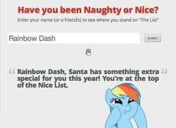 Size: 781x570 | Tagged: safe, rainbow dash, g4, dashface, exploitable meme, have you been naughty or nice?, meme, santa claus