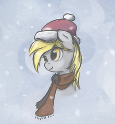Size: 600x648 | Tagged: safe, artist:scootiebloom, derpy hooves, pegasus, pony, g4, clothes, female, hat, mare, santa hat, scarf, smiling, solo