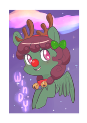 Size: 490x688 | Tagged: safe, artist:mt, oc, oc only, oc:windcatcher, antlers, bell, christmas, red nose