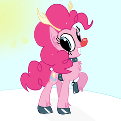 Size: 1024x1024 | Tagged: safe, artist:mr-degration, pinkie pie, reindeer, g4, christmas, clothes, costume, holiday, nose, red, red nose, red nosed reindeer, reindeer costume