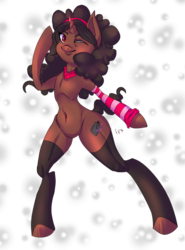 Size: 2728x3680 | Tagged: dead source, safe, artist:php154, oc, oc only, semi-anthro, bipedal, clothes, collar, featureless crotch, high res, sock, solo, stockings, wink