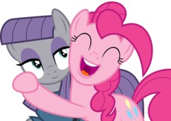 Size: 3729x2646 | Tagged: safe, artist:camtwo, derpibooru exclusive, edit, maud pie, pinkie pie, earth pony, pony, g4, ^^, eyes closed, female, grin, high res, hug, inverted mouth, mare, open mouth, simple background, smiling, transparent background, vector, when she smiles