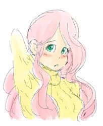Size: 1024x1254 | Tagged: safe, artist:imnomidget, fluttershy, human, g4, clothes, female, humanized, solo, sweatershy, winged humanization