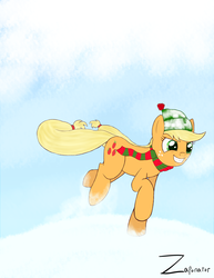 Size: 2975x3850 | Tagged: safe, artist:zaponator, applejack, g4, clothes, female, high res, scarf, snow, solo, winter