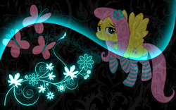 Size: 1920x1200 | Tagged: safe, artist:leopurofriki, artist:slb94, fluttershy, g4, butt, choker, clothes, cute, cutie mark, plot, socks, striped socks, vector, wallpaper