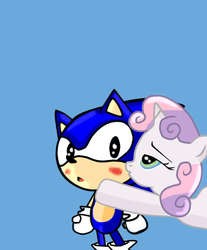 Size: 500x603 | Tagged: safe, artist:kaiamurosesei, sweetie belle, g4, blushing, classic sonic, crossover, crossover shipping, kissing, male, request, shipping, sonic the hedgehog, sonic the hedgehog (series), sonicbelle