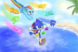 Size: 1680x1120 | Tagged: safe, artist:spacetimedream, rainbow dash, g4, chaos emerald, crossover, male, sonic colors, sonic the hedgehog, sonic the hedgehog (series), wisps
