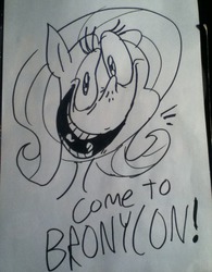 Size: 720x923 | Tagged: safe, artist:jazzytheman, fluttershy, bronycon, g4, smiling, traditional art, yelling