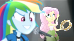 Size: 2019x1141 | Tagged: safe, screencap, fluttershy, rainbow dash, equestria girls, g4, my little pony equestria girls: rainbow rocks, blurry, dissatisfied, female, out of focus, unhappy