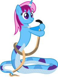 Size: 6400x8414 | Tagged: safe, artist:parclytaxel, oc, oc only, oc:parcly taxel, alicorn, lamia, original species, pony, snake, albumin flask, .svg available, absurd resolution, alicorn oc, australia, beerwah, black-headed python, brisbane, coils, holding, horn, horn ring, hug, necklace, parcly in brisbane, simple background, smiling, species swap, tangled up, transparent background, vector