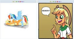 Size: 510x271 | Tagged: safe, applejack, rainbow dash, derpibooru, equestria girls, g4, applejack's opinion, exploitable meme, heresy, juxtaposition, juxtaposition win, meme, meta