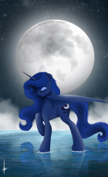 Size: 1772x2900 | Tagged: safe, artist:digitalcyn, princess luna, g4, female, moon, reflection, solo, water