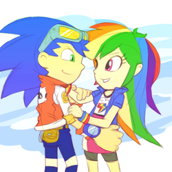 Size: 550x550 | Tagged: safe, artist:cylent-nite, rainbow dash, human, g4, clothes, crossover, crossover shipping, equestria girls outfit, humanized, male, shipping, sonic the hedgehog, sonic the hedgehog (series), sonicdash