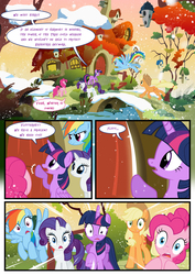 Size: 3500x4951 | Tagged: safe, artist:light262, artist:lummh, applejack, pinkie pie, rainbow dash, rarity, twilight sparkle, alicorn, pony, comic:timey wimey, g4, comic, female, fluttershy's cottage, mare, twilight sparkle (alicorn)