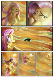 Size: 3500x4951 | Tagged: safe, artist:chocokangoo, artist:light262, artist:lummh, applejack, fluttershy, oc, oc:princess tempora, alicorn, earth pony, pegasus, pony, comic:timey wimey, g4, comic, hurricane, sandstorm