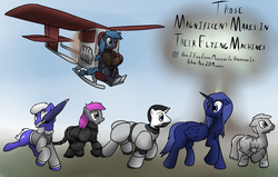 Size: 2511x1602 | Tagged: safe, artist:the-furry-railfan, oc, oc only, oc:aerith, oc:caution tape, oc:crash dive, oc:night strike, oc:scouring charge, oc:static charge, alicorn, earth pony, pegasus, pony, unicorn, zebra, fallout equestria, fallout equestria: empty quiver, aircraft, armor, clothes, enclave, enclave armor, flying, flying machine, grand pegasus enclave, jacket, mushroom cloud, poster, power armor, running, steel ranger, teaser, umbrella