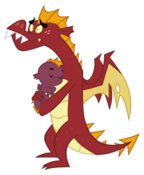 Size: 685x831 | Tagged: safe, artist:queencold, garble, oc, dragon, g4, baby, baby dragon, eyes closed, father, father and son, frown, offspring, parent:garble, simple background, sleeping, smiling, teenaged dragon, transparent background, wide eyes