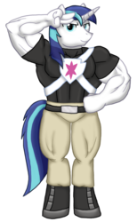 Size: 834x1350 | Tagged: safe, artist:advanceddefense, shining armor, anthro, g4, male, muscles, my muscle pony, salute, sash, simple background, solo, swelling armor, transparent background