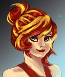 Size: 2550x3025 | Tagged: safe, artist:checkerboardazn, sunset shimmer, human, g4, alternate hairstyle, female, high res, humanized, solo
