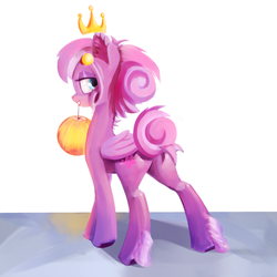 Size: 2000x2000 | Tagged: safe, artist:qweeli, oc, oc only, oc:almond bloom, pegasus, pony, bedroom eyes, butt, crown, female, high res, lantern, leg fluff, looking back, mare, mouth hold, paper lantern, plot, solo, unshorn fetlocks