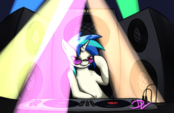 Size: 1303x848 | Tagged: safe, artist:danli69, dj pon-3, vinyl scratch, g4, female, solo, turntable