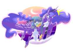 Size: 2251x1599 | Tagged: safe, artist:cabbion, princess luna, g4, crossover, dream walker luna, flying, klonoa, moon, namco, namco bandai, nauseous