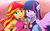 Size: 800x500 | Tagged: dead source, safe, artist:baekgup, sunset shimmer, twilight sparkle, equestria girls, g4, my little pony equestria girls: rainbow rocks, armpits, duet, female, ponied up, scene interpretation, sleeveless, twilight sparkle (alicorn)