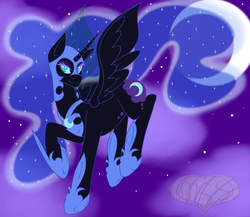 Size: 1500x1300 | Tagged: safe, artist:manestreamstudios, nightmare moon, g4, female, flying, smirk, solo