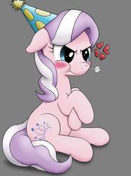 Size: 1000x1337 | Tagged: safe, artist:anearbyanimal, diamond tiara, earth pony, pony, g4, blushing, hat, party hat, puffy cheeks, scrunchy face