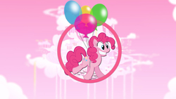 Size: 1920x1080 | Tagged: safe, artist:francisksv, artist:frozenfish696, pinkie pie, g4, balloon, cloudsdale, smiling, then watch her balloons lift her up to the sky, vector, wallpaper