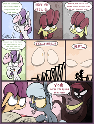 Size: 1235x1625 | Tagged: safe, artist:slitherpon, apple bloom, scootaloo, silver spoon, sweetie belle, earth pony, ghost, pony, unicorn, moody mark crusaders, g4, alternate universe, comic, cutie mark crusaders, female, filly, foal, implied death