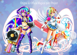 Size: 4000x2828 | Tagged: safe, artist:skyshek, rainbow dash, oc, human, g4, armpits, breasts, clothes, female, humanized, sailor moon (series), skirt, starlights, winged humanization