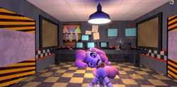 Size: 1355x667 | Tagged: safe, pinkie pie, pony, robot, robot pony, five nights at aj's, g4, 3d, animatronic, female, five nights at freddy's, golden pinkie, solo, source filmmaker