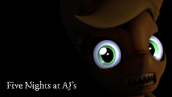 Size: 1024x576 | Tagged: safe, applejack, pony, robot, robot pony, five nights at aj's, g4, 3d, animatronic, applefreddy, female, five nights at freddy's, poster, solo, source filmmaker, wallpaper