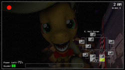 Size: 1024x576 | Tagged: safe, applejack, pony, robot, robot pony, five nights at aj's, g4, 3d, animatronic, applefreddy, attack, female, five nights at freddy's, sharp teeth, solo, source filmmaker